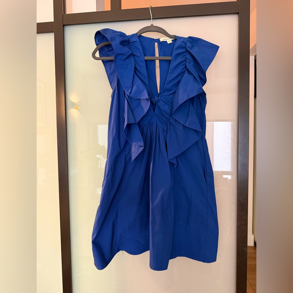 Blue Tassel Ruffled Waistless Mini Dress